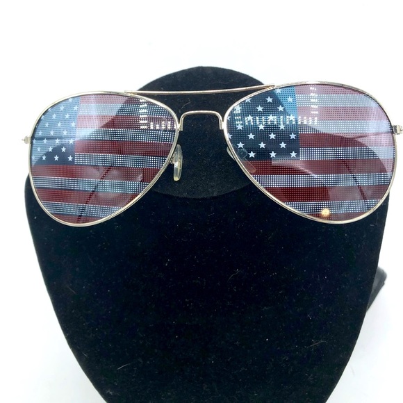 UNISEX FLAG PRINT AVIATOR SUNGLASSES EXCELLENT CONDITION UV PROTECTION. - Picture 2 of 12